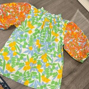 THML Colorful Floral Top with Ruffle Detail